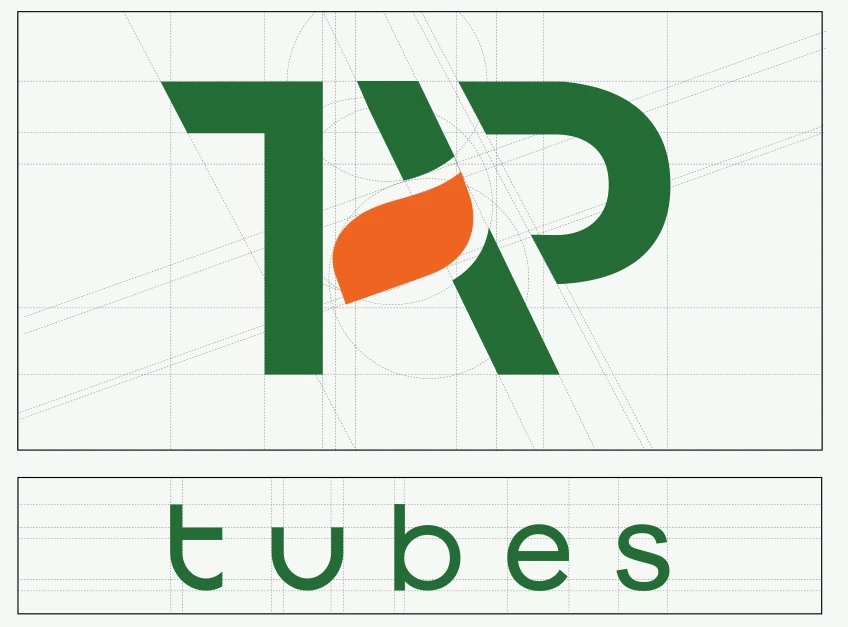 TAP tubes original logo construction with orange accent and green wordmark